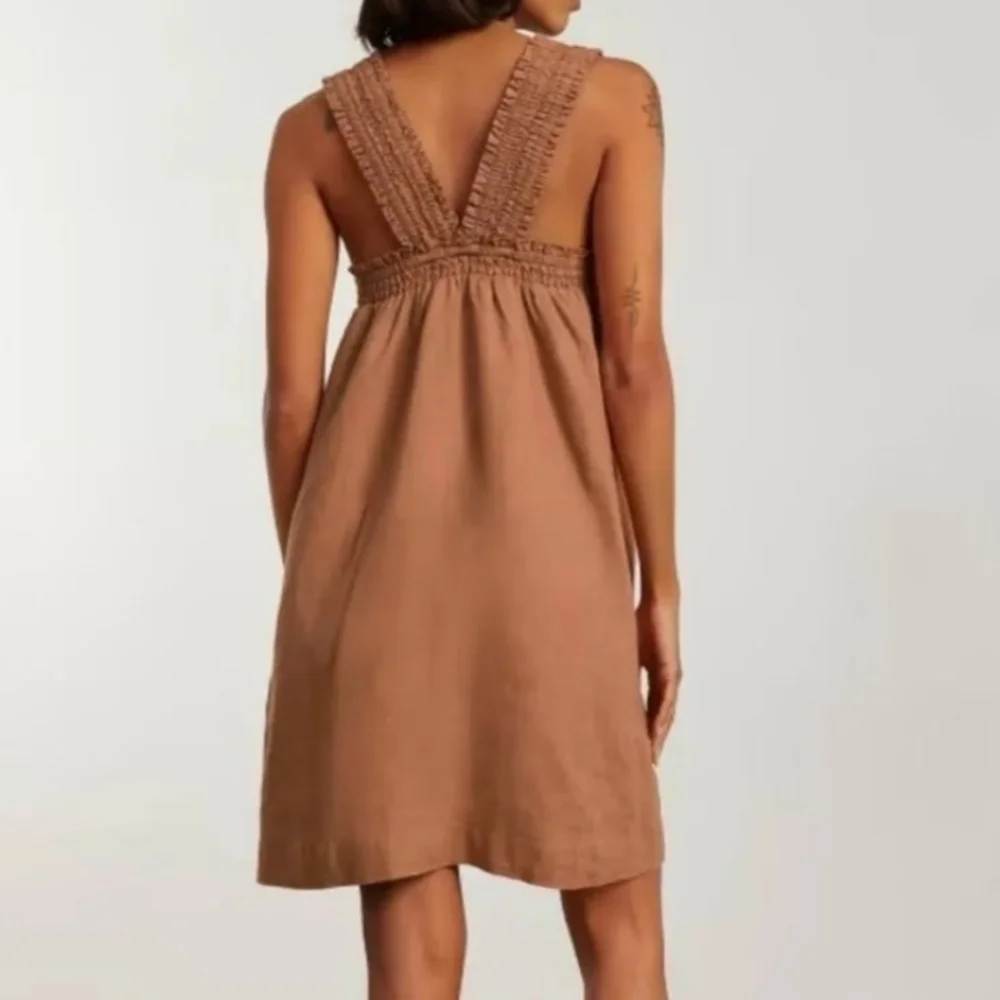 Everlane The Smocked Linen Dress Tawny Tan Brown Oversized Pockets Size … - Picture 5 of 12